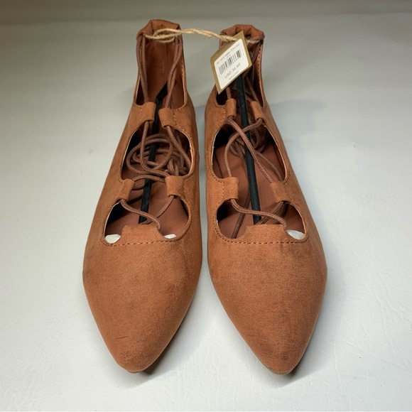 American Eagle Suede Pointed Toe Lace Up Ballet Flats Size 8 NWT Rose - Picture 9 of 14